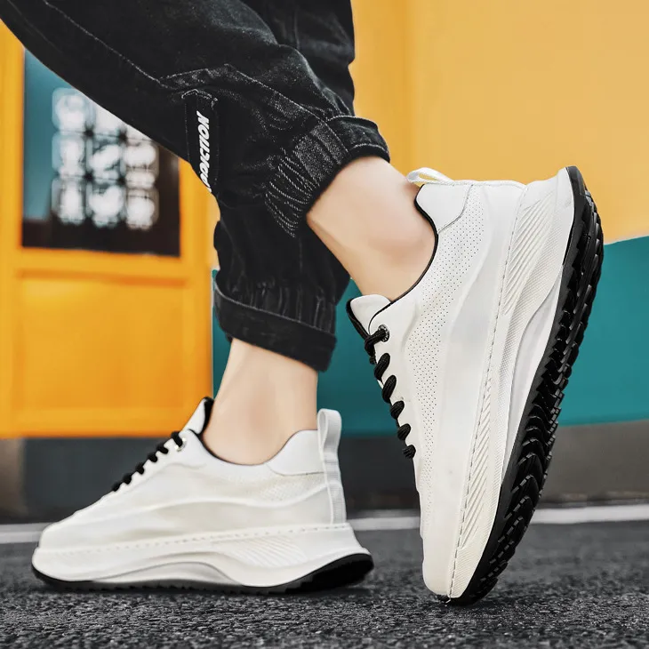 Men'S Fashion Casual Solid Color Leather Platform Sneakers