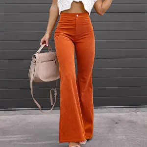 Women Fashion Casual Solid Color Corduroy Slim Fit Flare Pants