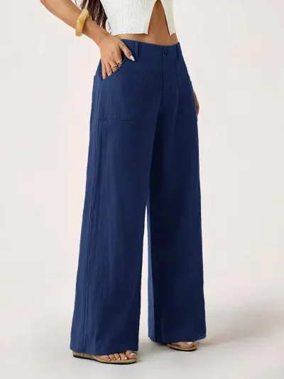Women Fashion Casual Cotton Linen Wide-Leg Pants
