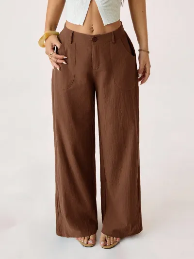 Women Fashion Casual Cotton Linen Wide-Leg Pants