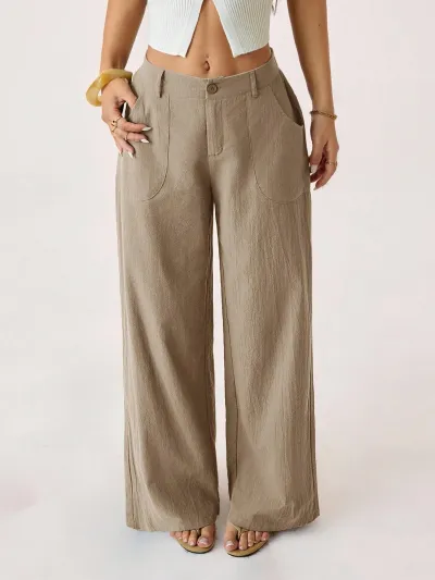 Women Fashion Casual Cotton Linen Wide-Leg Pants