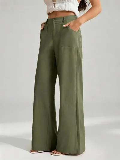 Women Fashion Casual Cotton Linen Wide-Leg Pants