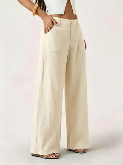 Women Fashion Casual Cotton Linen Wide-Leg Pants