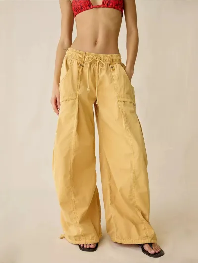 Women Fashion Casual Spring And Autumn Solid Color Cargo Wide Leg Pants