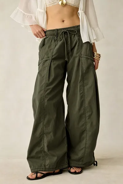 Women Fashion Casual Spring And Autumn Solid Color Cargo Wide Leg Pants
