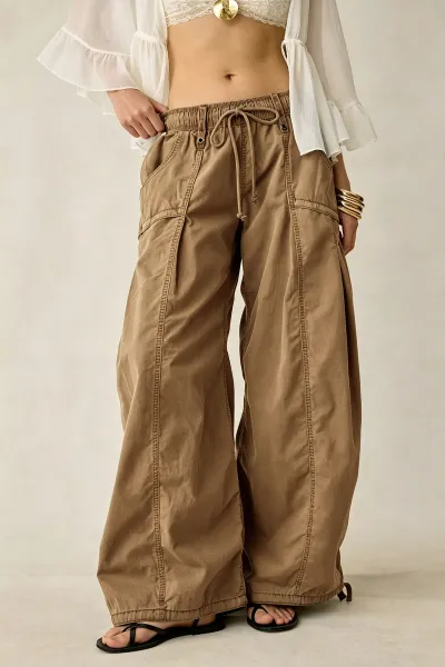 Women Fashion Casual Spring And Autumn Solid Color Cargo Wide Leg Pants