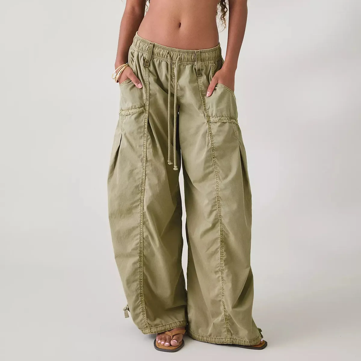 Women Fashion Casual Spring And Autumn Solid Color Cargo Wide Leg Pants