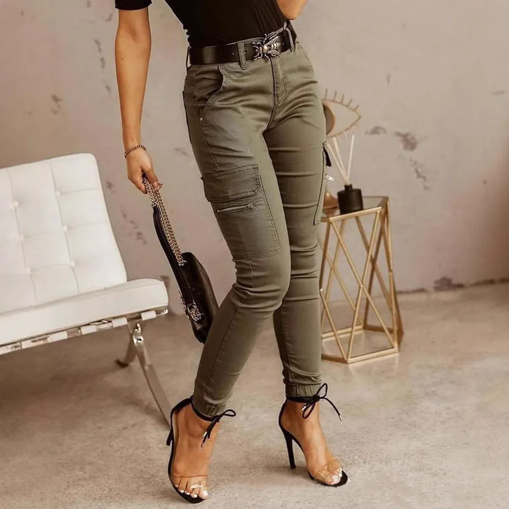 Women'S Fashion Solid Color Low Waist Button Pocket Tight Pants