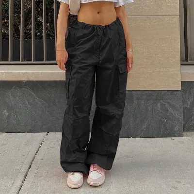 Women Fashion Casual Solid Color Drawstring Five-Pocket Loose Quick-Drying Pants