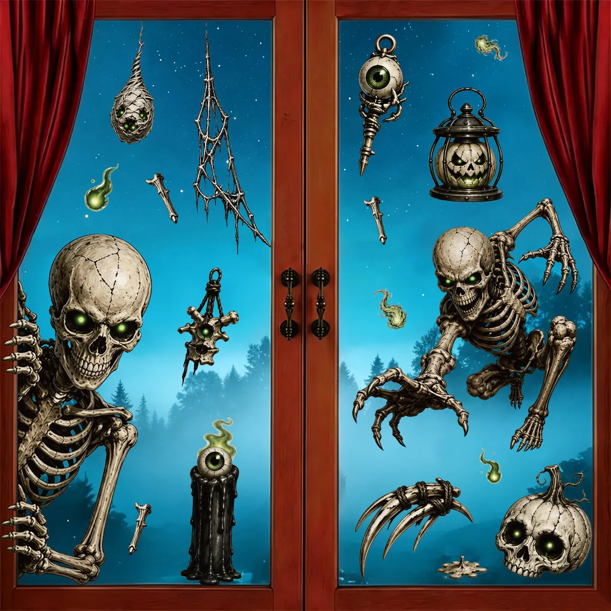 Halloween Horror Atmosphere Spider Web Static Skull Glass Sticker Decorations