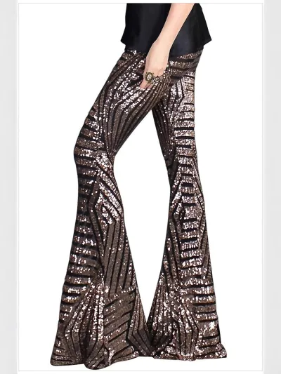 Women Fashion Casual Summer Sequin Slim-Fit Flared Pants
