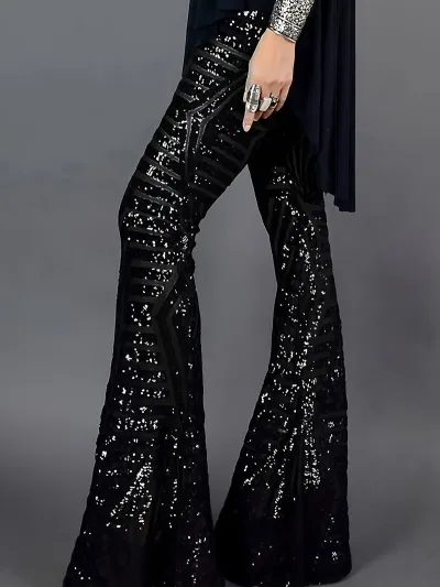 Women Fashion Casual Summer Sequin Slim-Fit Flared Pants