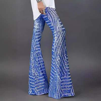 Women Fashion Casual Summer Sequin Slim-Fit Flared Pants
