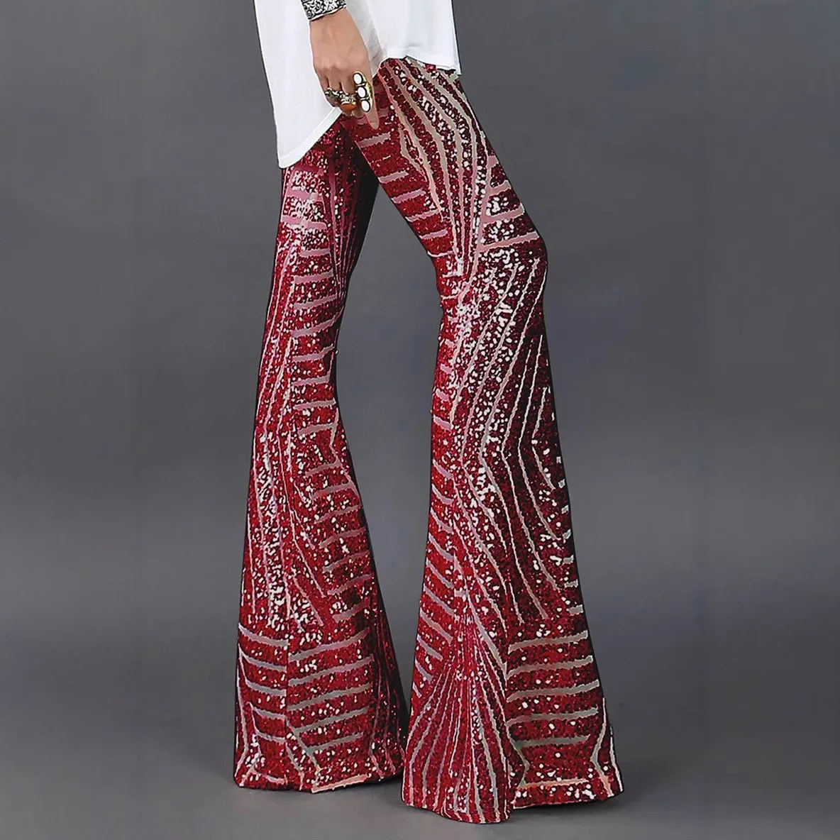 Women Fashion Casual Summer Sequin Slim-Fit Flared Pants