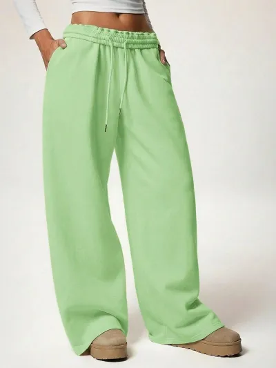 Women Fashion Casual Winter Solid Color Velvet Loose Wide Leg Pants