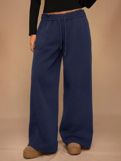 Women Fashion Casual Winter Solid Color Velvet Loose Wide Leg Pants
