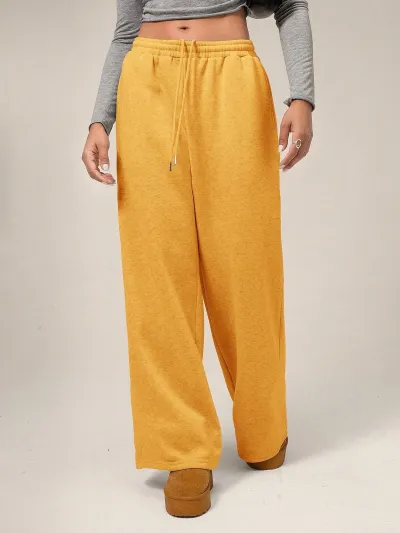 Women Fashion Casual Winter Solid Color Velvet Loose Wide Leg Pants