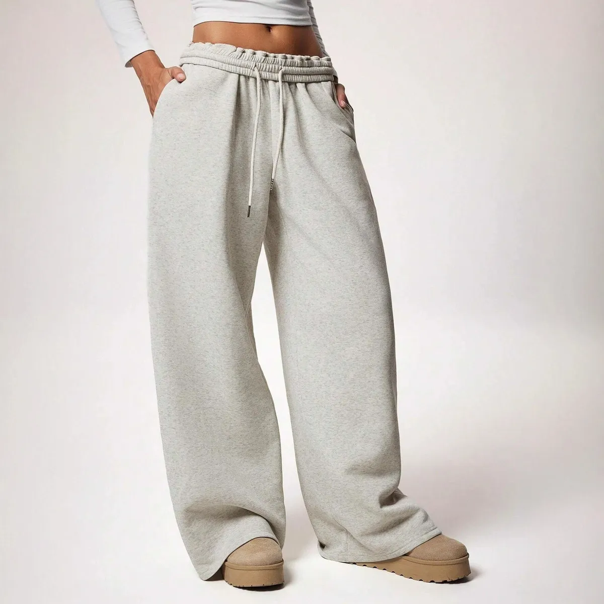 Women Fashion Casual Winter Solid Color Velvet Loose Wide Leg Pants