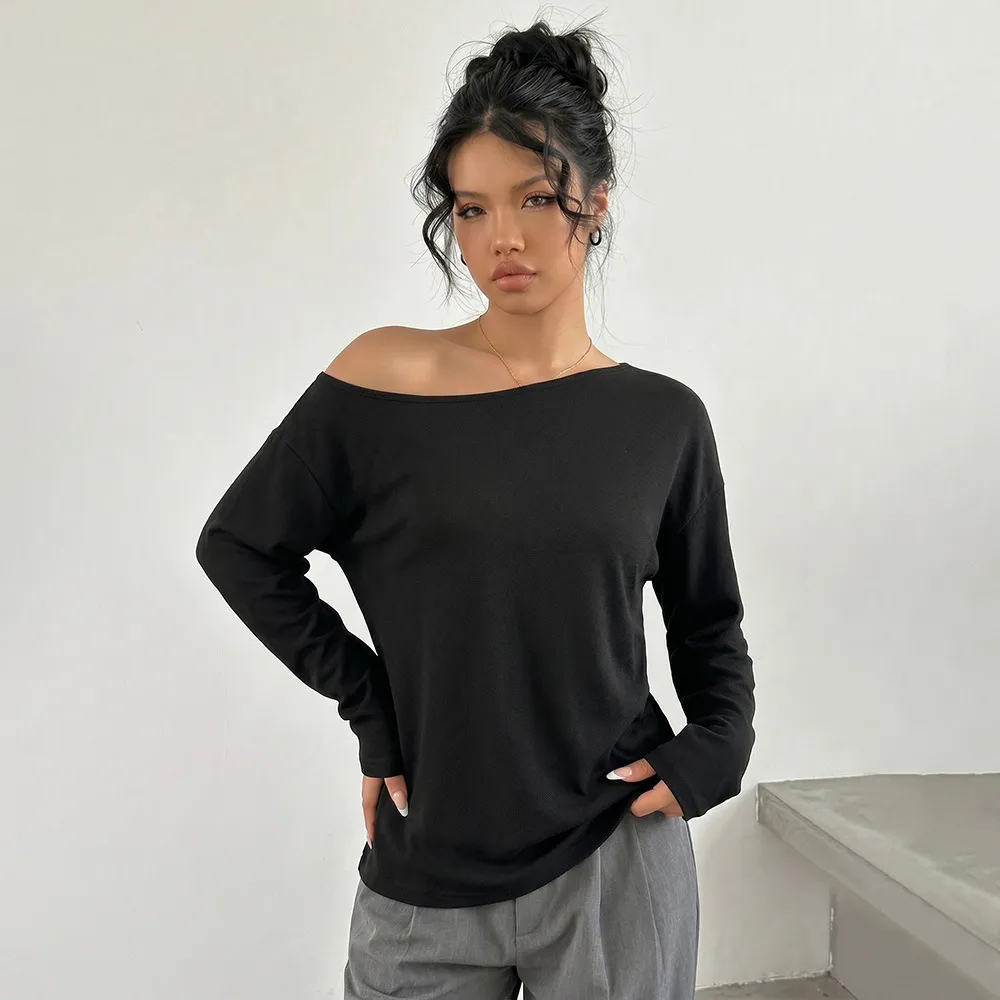 Women Fashion Casual Solid Color Long-Sleeve Slim-Fit T-Shirt