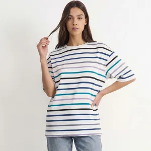 Women Fashion Casual Summer Stripe Short-Sleeve Loose T-Shirt