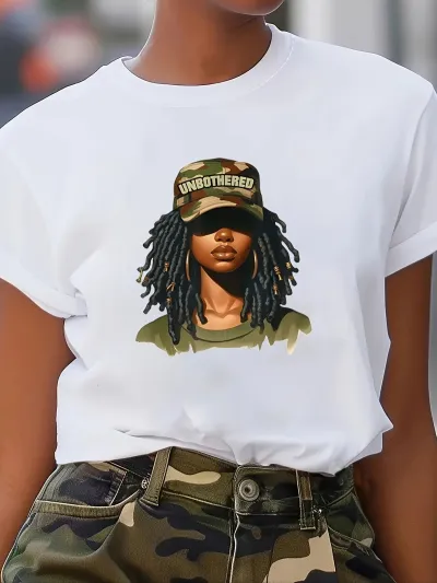 Women Fashion Casual Camouflage Pattern Printed Short-Sleeve Loose T-Shirt