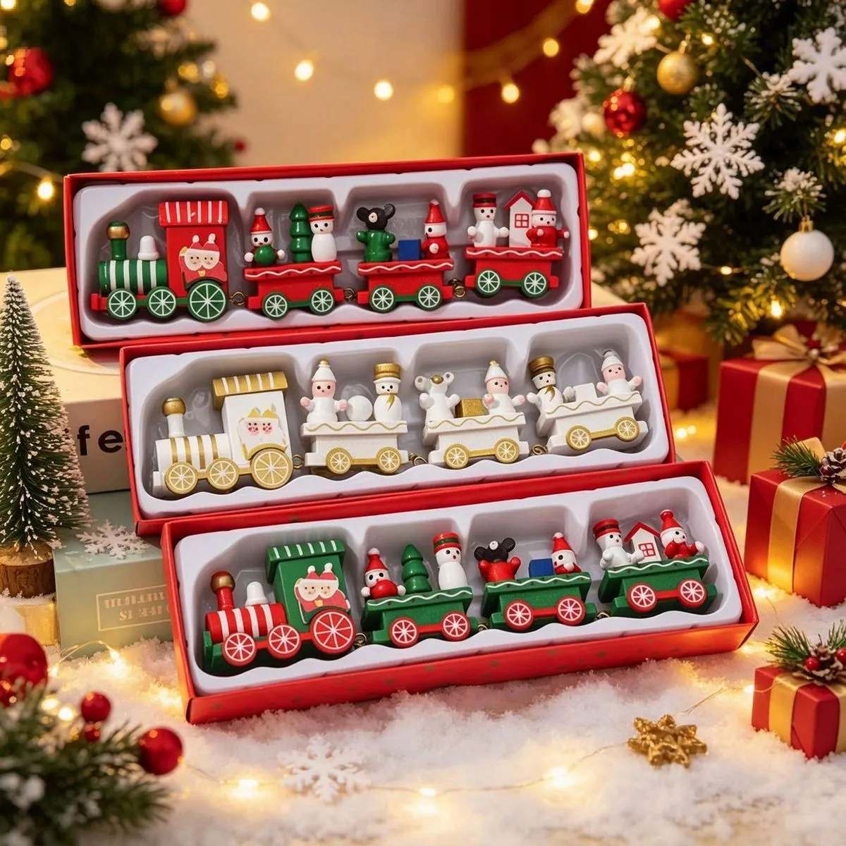 Christmas Decorations Painted Wooden Children'S Train Gifts