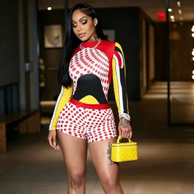 Women Sexy Long-Sleeved Top And Shorts Two-Piece Set