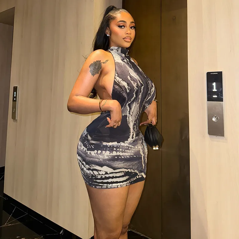 Women Sexy Printed Sleeveless Mini Dress
