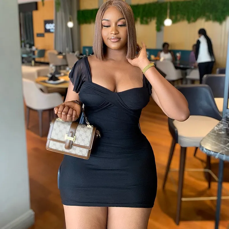 Women Sexy Solid Color Mini Dress