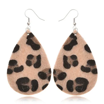 Women Fashion Retro Leopard Pu Leather Geometric Shape Earrings