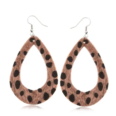Women Fashion Retro Leopard Pu Leather Geometric Shape Earrings