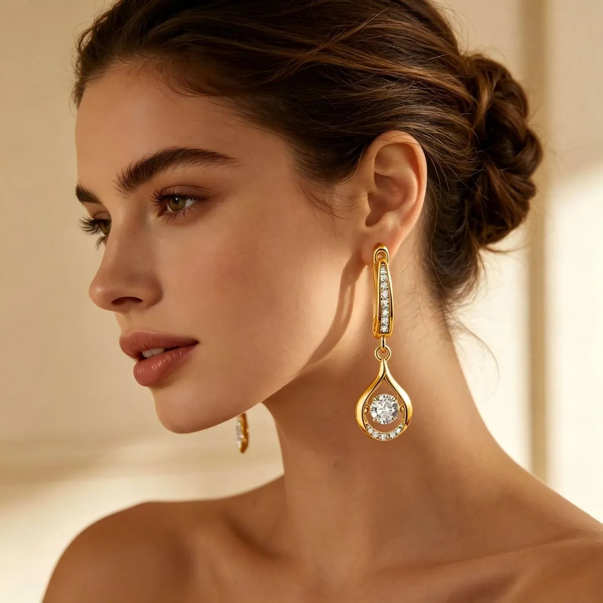 Women Fashion Elegant Drop-Shaped Rhinestone Earrings