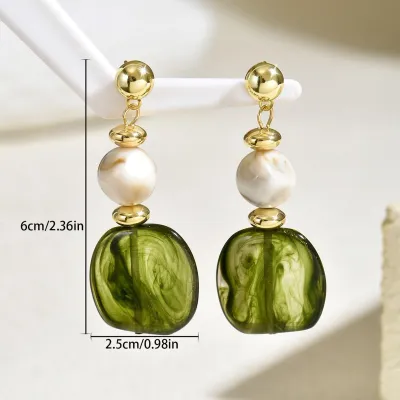 Women Fashion Retro Geometric Woven Design Gem Earrings