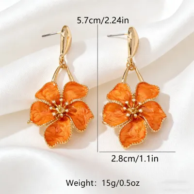 Women Fashion Geometric Floral Oil Drop Design Earrings