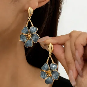 Women Fashion Geometric Floral Oil Drop Design Earrings