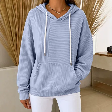 Women Fashion Casual Autumn Solid Color Loose Drawstring Hoodies