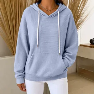 Women Fashion Casual Autumn Solid Color Loose Drawstring Hoodies