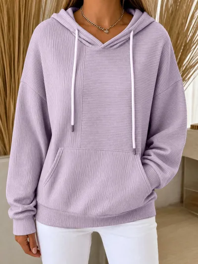 Women Fashion Casual Autumn Solid Color Loose Drawstring Hoodies