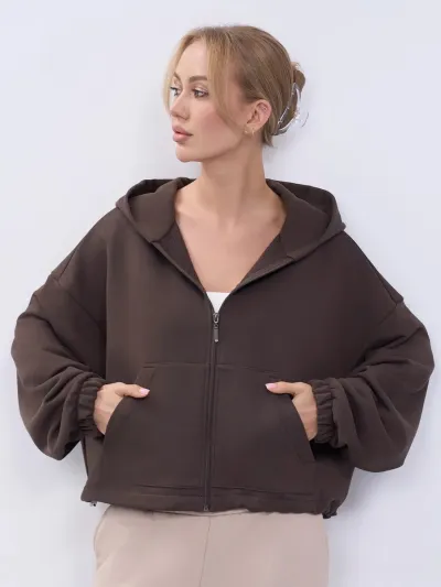 Women'S Fashion Casual Solid Color Long-Sleeve Short Zipper Hoodies