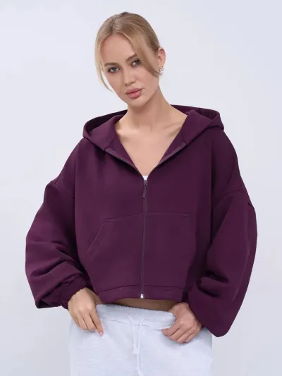 Women'S Fashion Casual Solid Color Long-Sleeve Short Zipper Hoodies