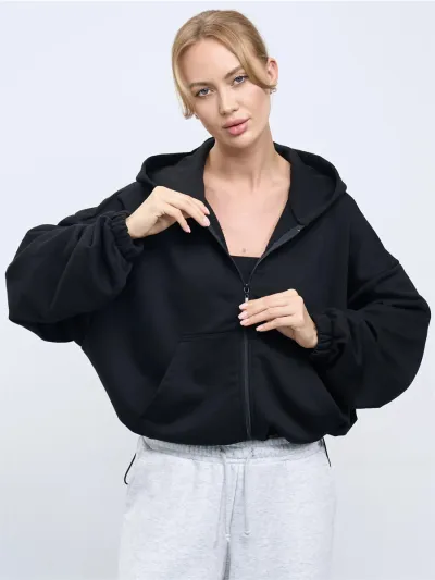 Women'S Fashion Casual Solid Color Long-Sleeve Short Zipper Hoodies