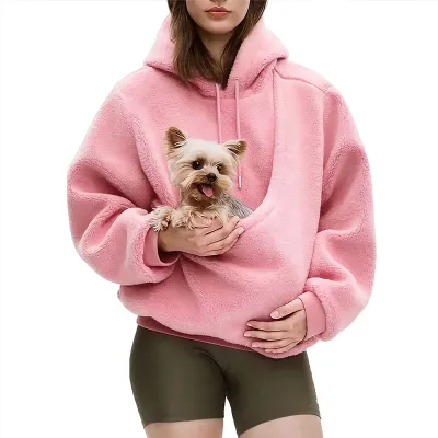 Women Fahion Casual Autumn And Winter Solid Color Plush Pet Pocket Long-Sleeve Loose Hoodies