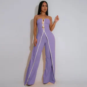 Women Fashion Strapless Hollow-Out Wide-Leg Jumpsuit