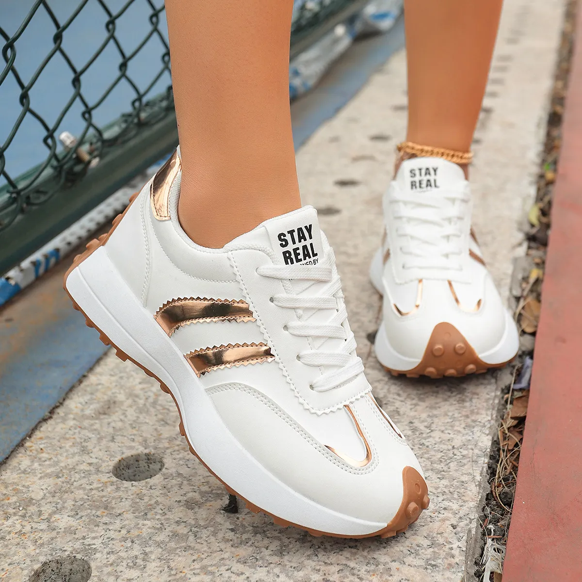 Women Fashion Casual Breathable Leather Platform Sneakers