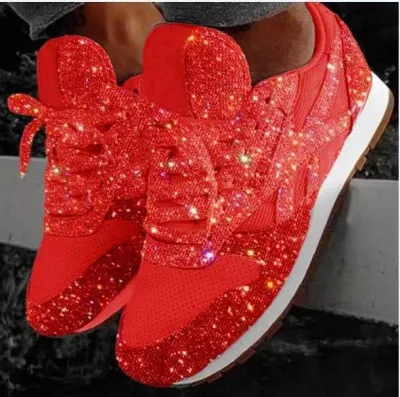 Women'S Fashion Casual Lace-Up Sequins Flat Wear-Resistant Sneakers