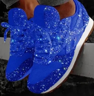 Women'S Fashion Casual Lace-Up Sequins Flat Wear-Resistant Sneakers