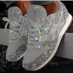 Women'S Fashion Casual Lace-Up Sequins Flat Wear-Resistant Sneakers