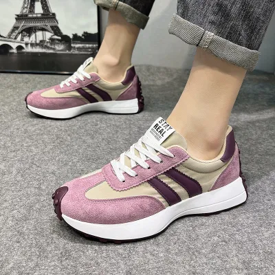 Women Fashion Casual Color-Block Soft Sole Breathable Lace-Up Platform Sneakers