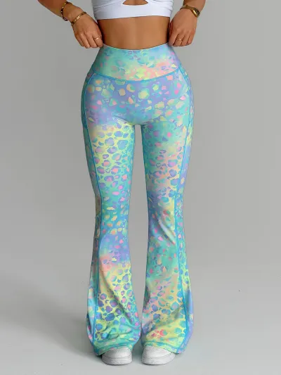 Women Fashion Printed High Waist Yoga Flared Pants