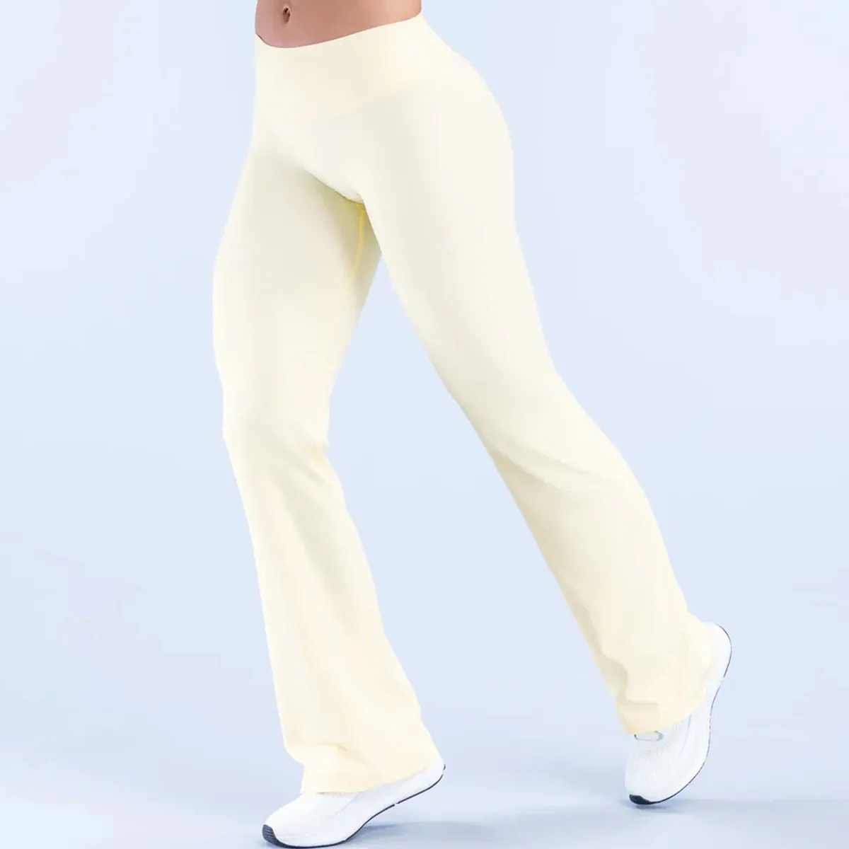 Women Fashion Casual Solid Color High Waist Loose Straight Yoga Pants
